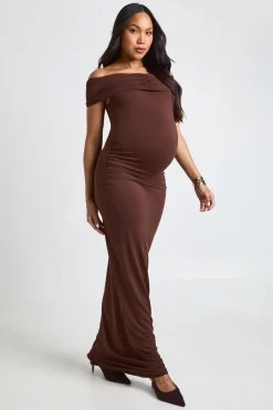 Robe Maxi De Maternité Bardot Froncée