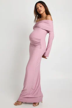 Robe maxi de maternité Bardot à fronces et manches évasées