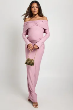 Robe maxi de maternité Bardot à fronces et manches évasées