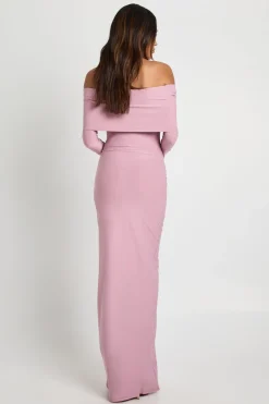Robe maxi de maternité Bardot à fronces et manches évasées