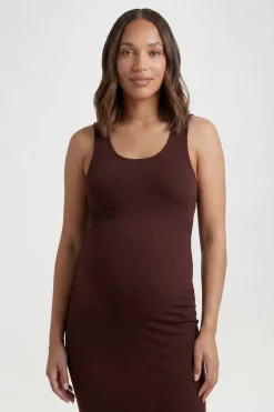 Robe Maxi De Maternité Côtelée À Encolure Dégagée