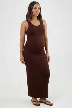 Robe Maxi De Maternité Côtelée À Encolure Dégagée