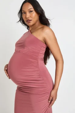 Robe Maxi De Maternité En Double Slinky À Une Épaule Avec Détails Froncés
