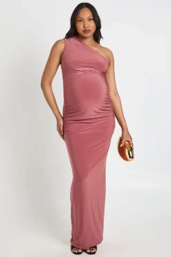 Robe Maxi De Maternité En Double Slinky À Une Épaule Avec Détails Froncés