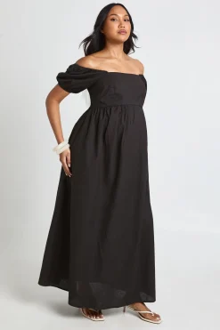 boohoo Robe Maxi De Maternité En Lin À Manches Bouffantes Et Fronces<Femme Robes Patineuses|Robes