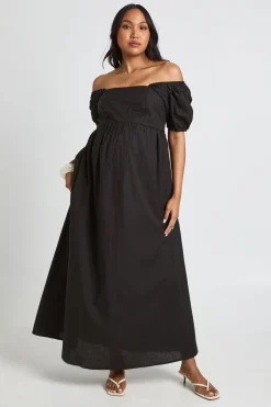 boohoo Robe Maxi De Maternité En Lin À Manches Bouffantes Et Fronces<Femme Robes Patineuses|Robes