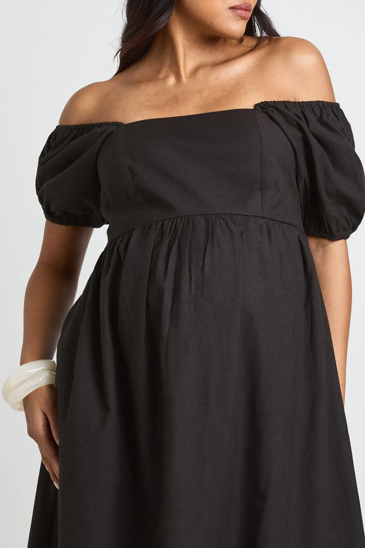 boohoo Robe Maxi De Maternité En Lin À Manches Bouffantes Et Fronces<Femme Robes Patineuses|Robes