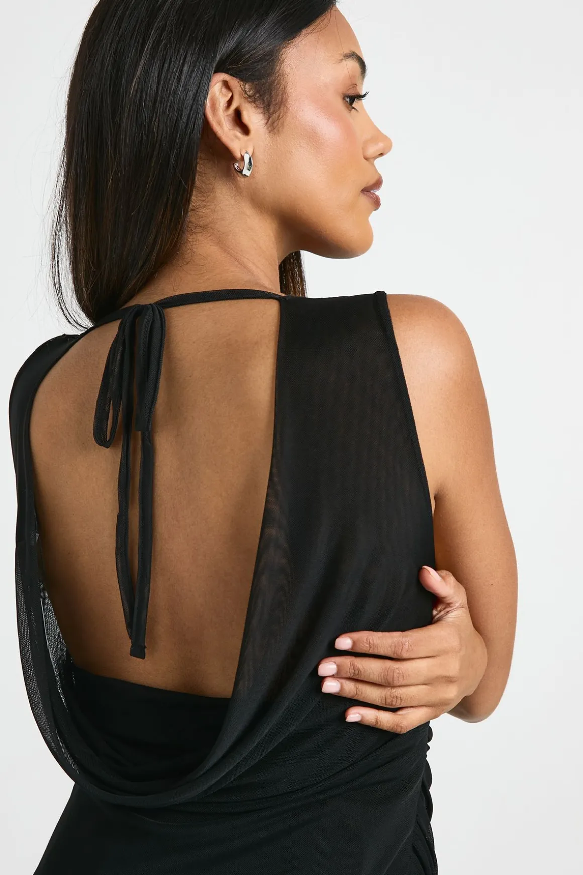 Robe Maxi De Maternité En Mesh Avec Col Bénitier Et Fronces