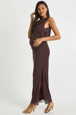 Robe Maxi De Maternité En Mesh Froncée À Col Bénitier