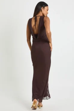 Robe Maxi De Maternité En Mesh Froncée À Col Bénitier