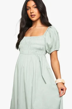 Robe Maxi De Maternité En Popeline De Coton À Manches Bouffantes
