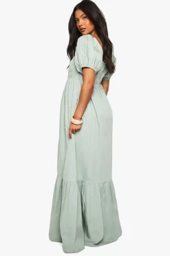 Robe Maxi De Maternité En Popeline De Coton À Manches Bouffantes