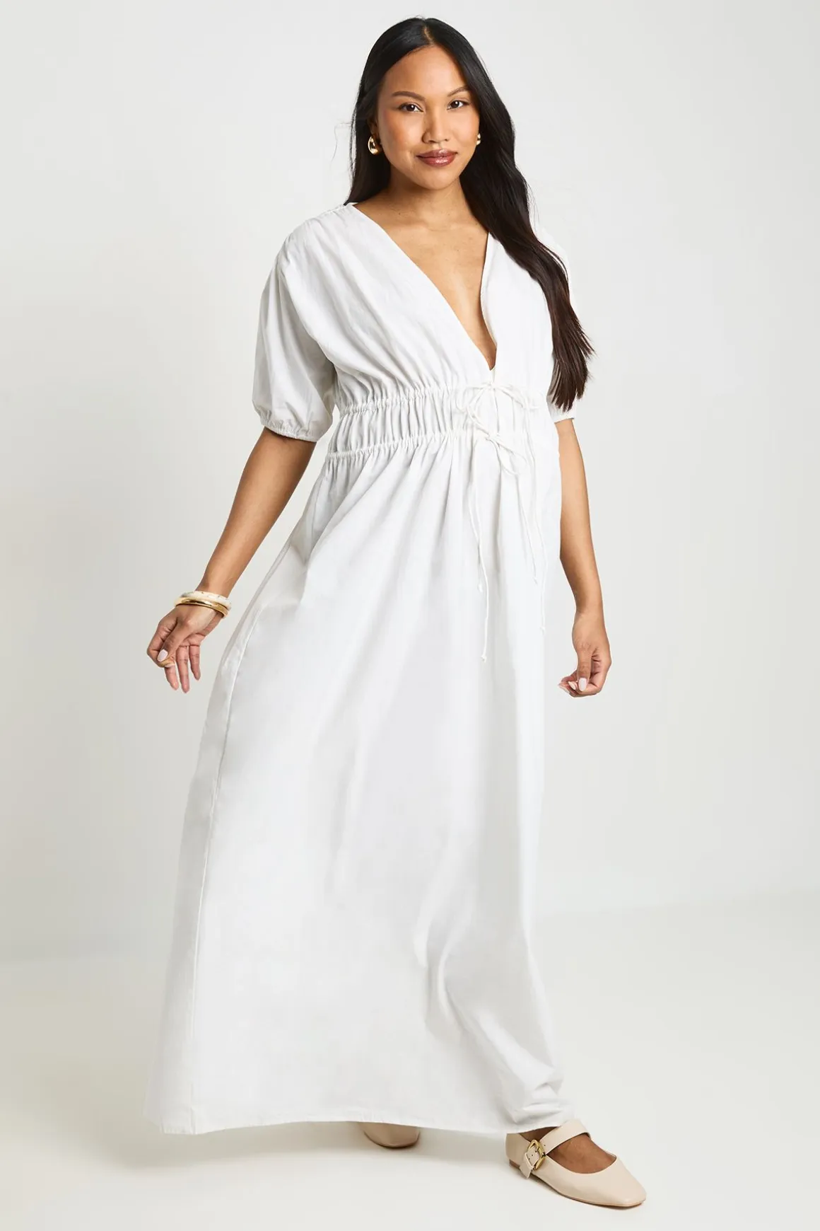 Robe Maxi De Maternité À Fronces Avec Nœud Devant