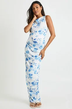 Robe maxi de maternité à imprimé porcelaine froncée