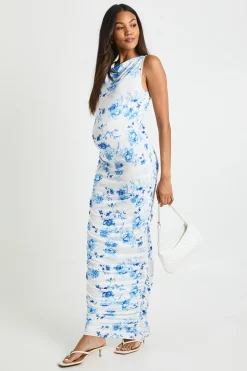 Robe maxi de maternité à imprimé porcelaine froncée