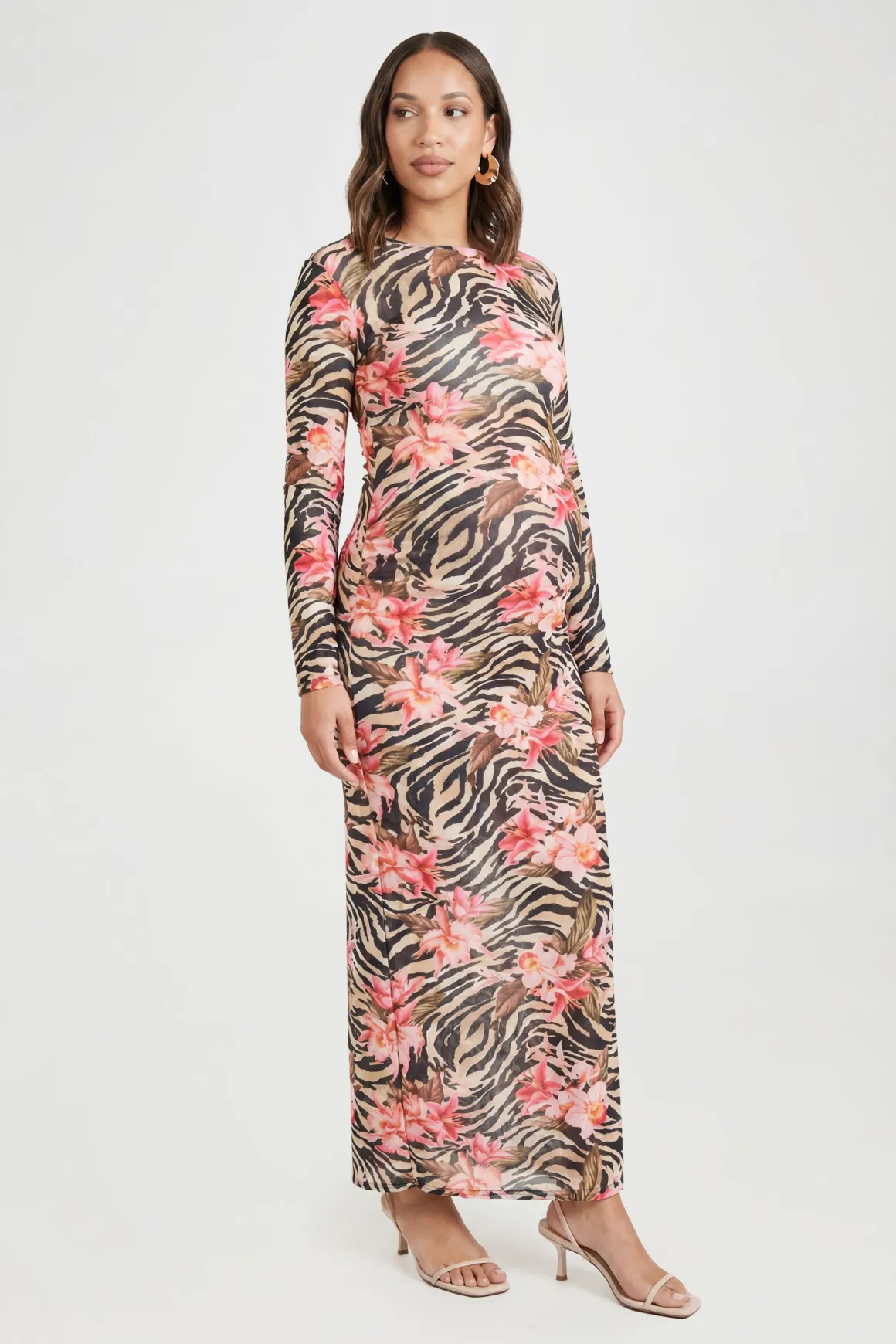 Robe Maxi De Maternité À Manches Longues Et Imprimé Abstrait