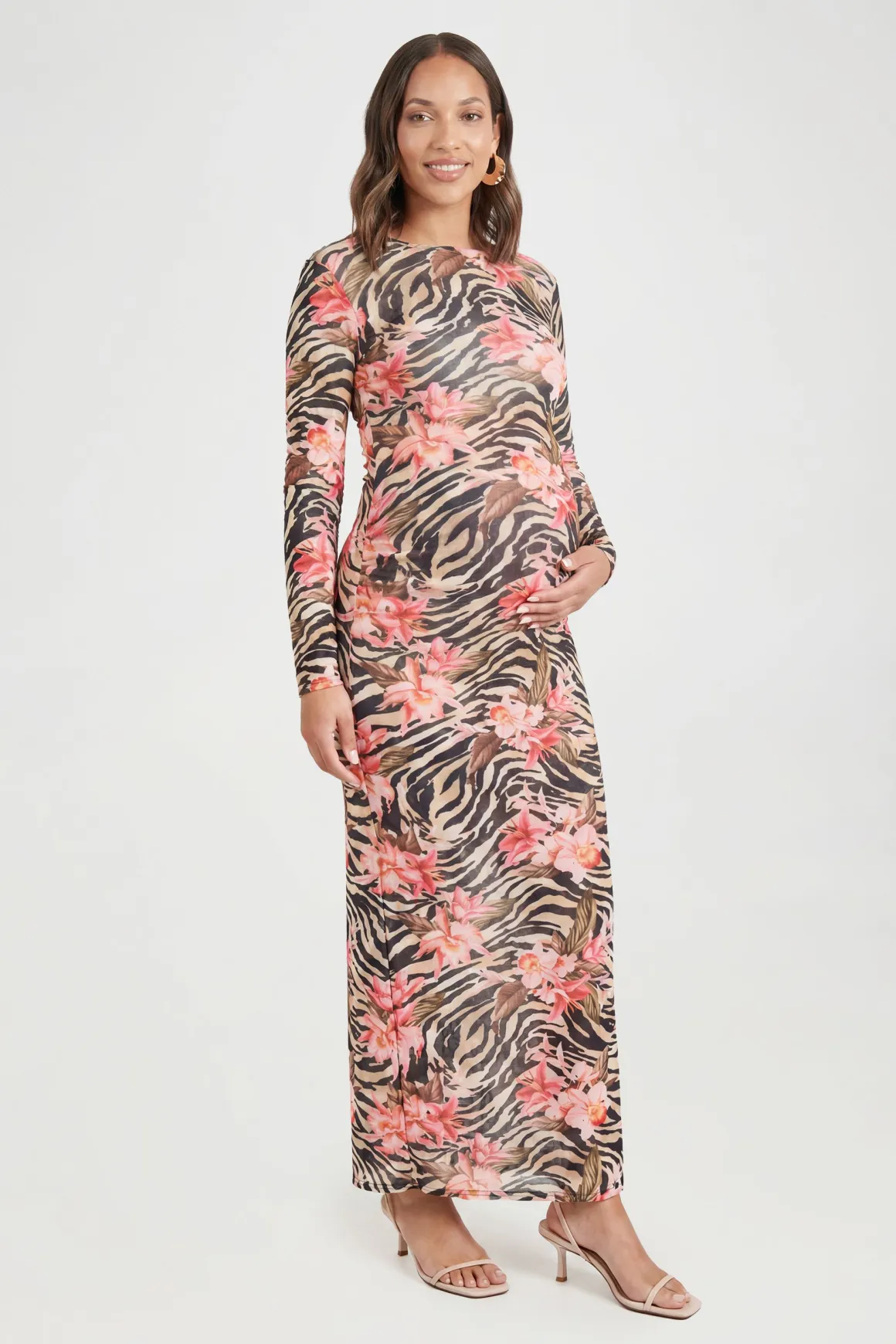 Robe Maxi De Maternité À Manches Longues Et Imprimé Abstrait