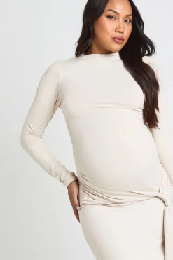 Robe Maxi De Maternité Sous Le Ventre Avec Nœud Latéral Et Ourlet Asymétrique
