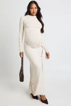 Robe Maxi De Maternité Sous Le Ventre Avec Nœud Latéral Et Ourlet Asymétrique