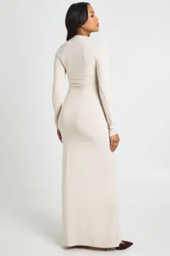 Robe Maxi De Maternité Sous Le Ventre Avec Nœud Latéral Et Ourlet Asymétrique