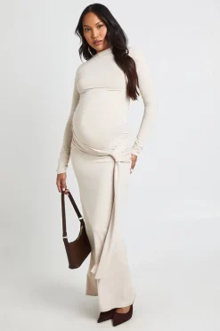 Robe Maxi De Maternité Sous Le Ventre Avec Nœud Latéral Et Ourlet Asymétrique