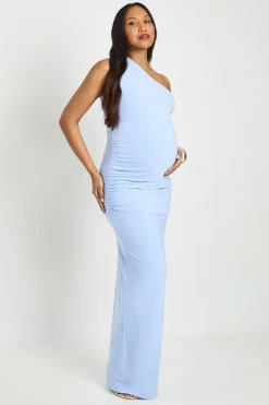 boohoo Robe Maxi De Maternité À Une Épaule En Double Slinky Avec Détails Froncés<Femme Robes|Robe Invitée Mariage