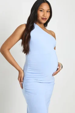 boohoo Robe Maxi De Maternité À Une Épaule En Double Slinky Avec Détails Froncés<Femme Robes|Robe Invitée Mariage