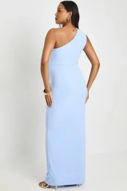 boohoo Robe Maxi De Maternité À Une Épaule En Double Slinky Avec Détails Froncés<Femme Robes|Robe Invitée Mariage
