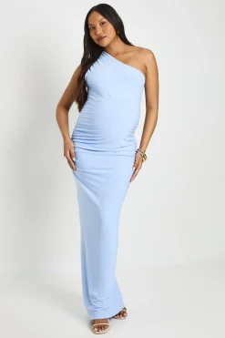 boohoo Robe Maxi De Maternité À Une Épaule En Double Slinky Avec Détails Froncés<Femme Robes|Robe Invitée Mariage