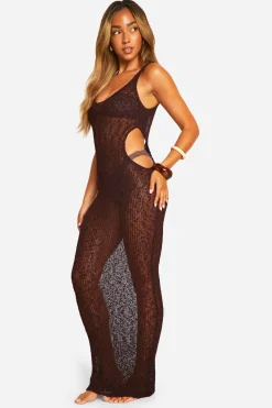 Robe Maxi de Plage Découpée en Crochet Popcorn