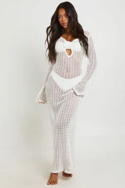 Robe Maxi De Plage En Crochet Avec Corsage Et Dos Noué