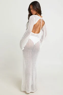 Robe Maxi De Plage En Crochet Avec Corsage Et Dos Noué