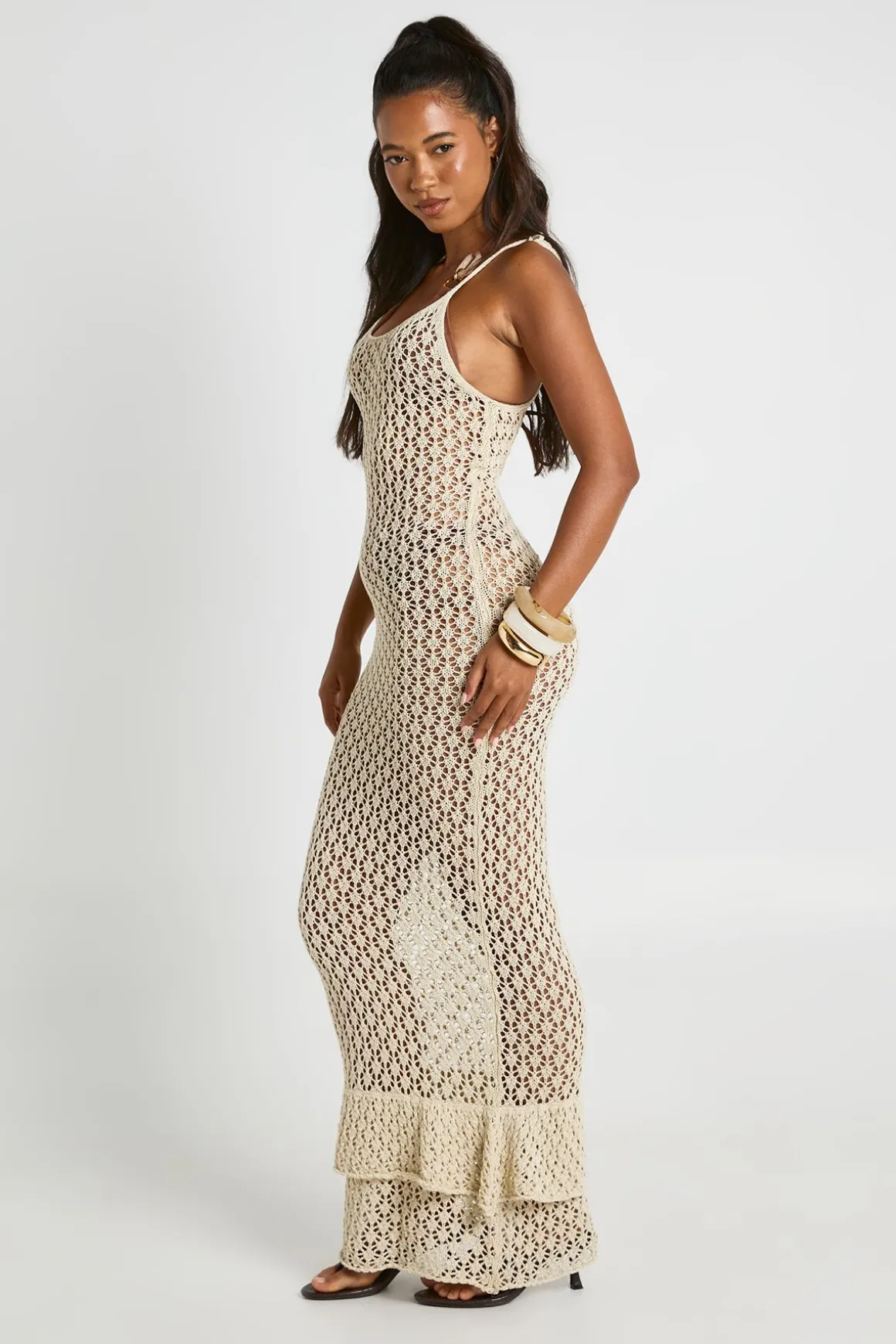 Robe Maxi De Plage En Crochet À Bretelles Nouées