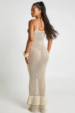 Robe Maxi De Plage En Crochet À Bretelles Nouées
