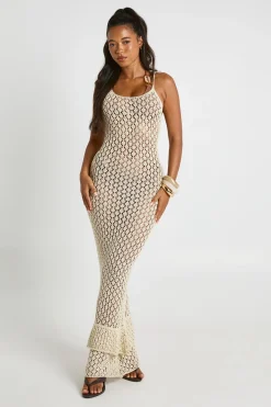 Robe Maxi De Plage En Crochet À Bretelles Nouées