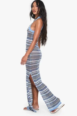 Robe maxi de plage en crochet à rayures
