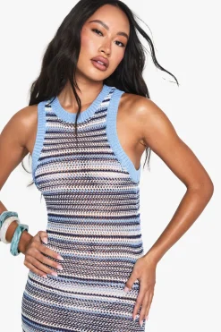 Robe maxi de plage en crochet à rayures