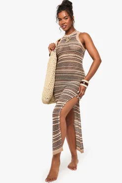 Robe Maxi de Plage en Crochet Rayée