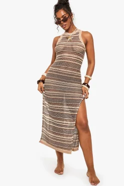 Robe Maxi de Plage en Crochet Rayée