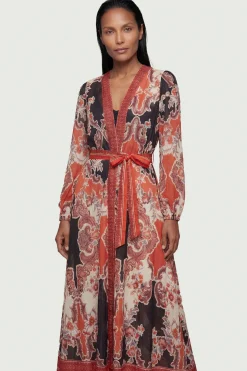 Robe Maxi de Plage en Voile de Coton à Imprimé Foulard Effet Miroir