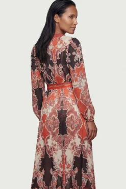 Robe Maxi de Plage en Voile de Coton à Imprimé Foulard Effet Miroir