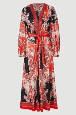 Robe Maxi de Plage en Voile de Coton à Imprimé Foulard Effet Miroir