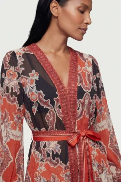 Robe Maxi de Plage en Voile de Coton à Imprimé Foulard Effet Miroir