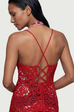 Robe Maxi de Plage Tissée au Crochet Floral