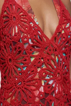Robe Maxi de Plage Tissée au Crochet Floral