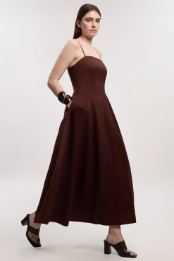 KarenMillen Robe maxi de soirée en lin tissé de viscose<Femme Robes Bal De Promo|Robes