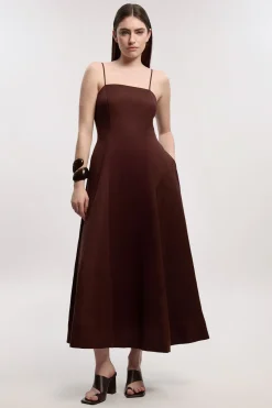 KarenMillen Robe maxi de soirée en lin tissé de viscose<Femme Robes Bal De Promo|Robes