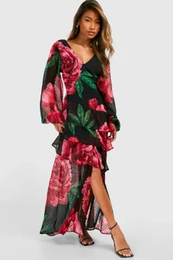 Robe maxi Dobby à volant floral