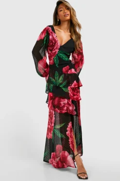 Robe maxi Dobby à volant floral
