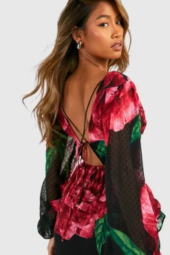 Robe maxi Dobby à volant floral